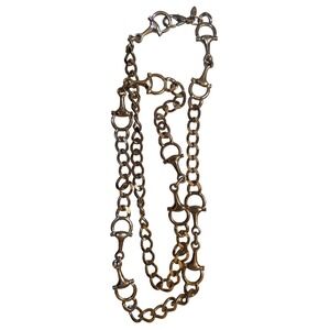 Vintage Ritz Silver Tone Equestrian Horsebit Curb Chain Belt Adjustable 38" Long